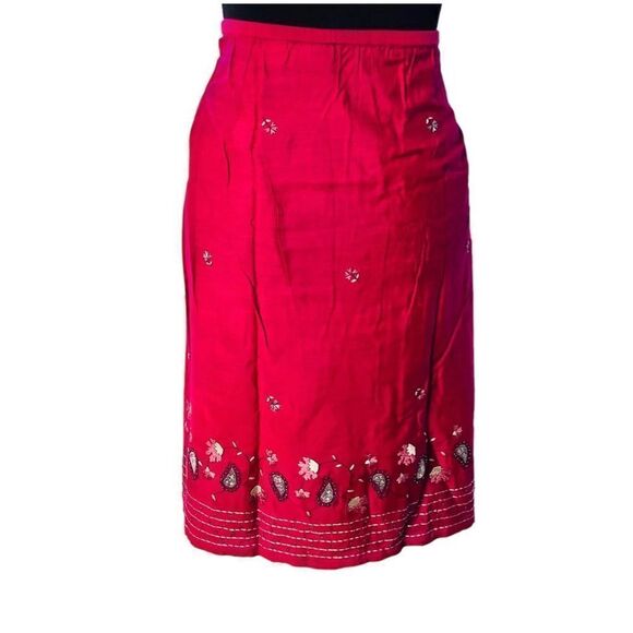 Amanda Smith Womens Midi Skirt Straight Cut Embraided Hem Hot Pink Large - Picture 2 of 9